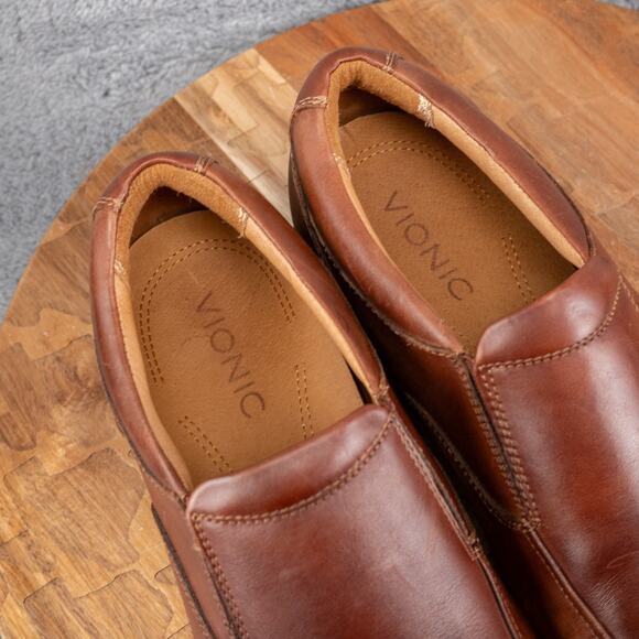 VIONIC Sullivan Mens Loafers Brown Leather Slip On Driving Shoes Size 10.5 - Picture 6 of 7